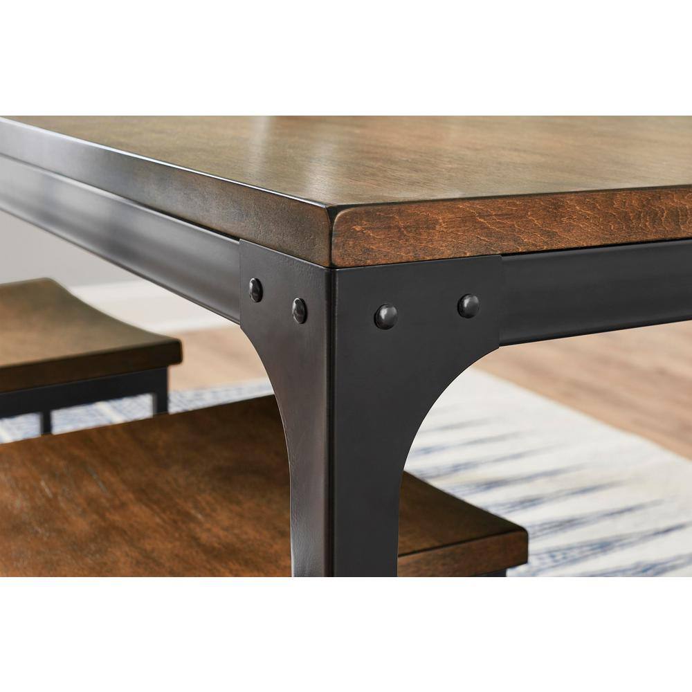 StyleWell Porter Black Metal Rectangular Dining Table for 6 with Haze Oak Finish Top (60 in. L x 30 in. H) TB4103