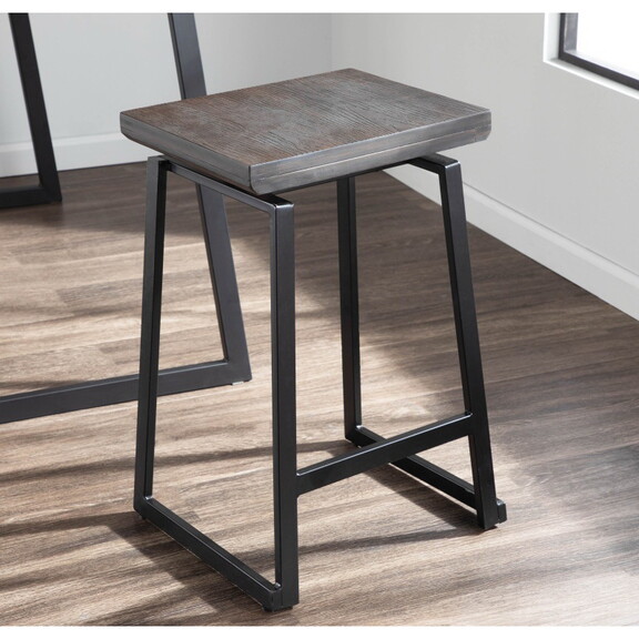 Geo Industrial Counter Stool in Black with Brown W...