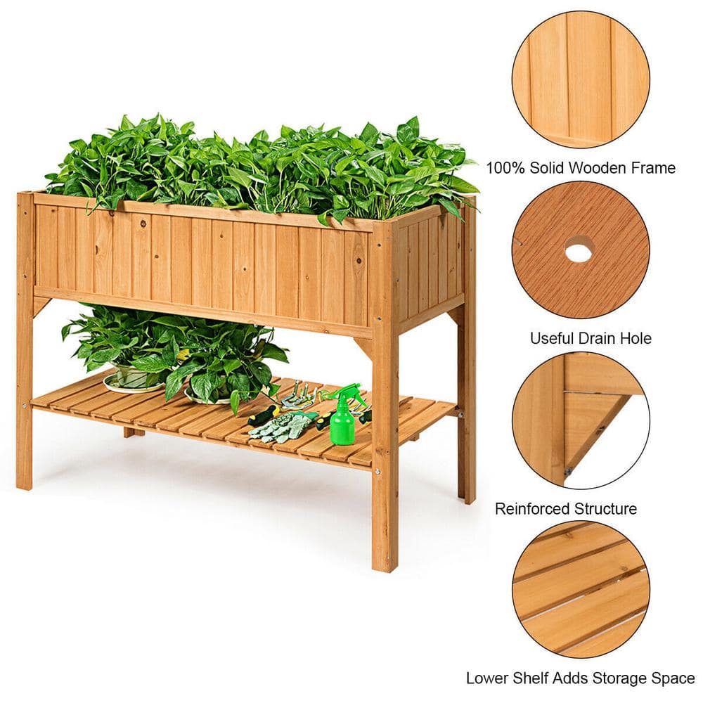 FORCLOVER Wooden Elevated Planter Box Shelf Suitable for Garden Use CTW-GT3417