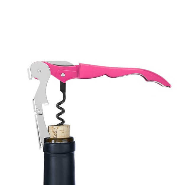 True Truetap Pink Double Hinged Waiter s Corkscrew Stainless Steel Wine Key With Foil Cutter