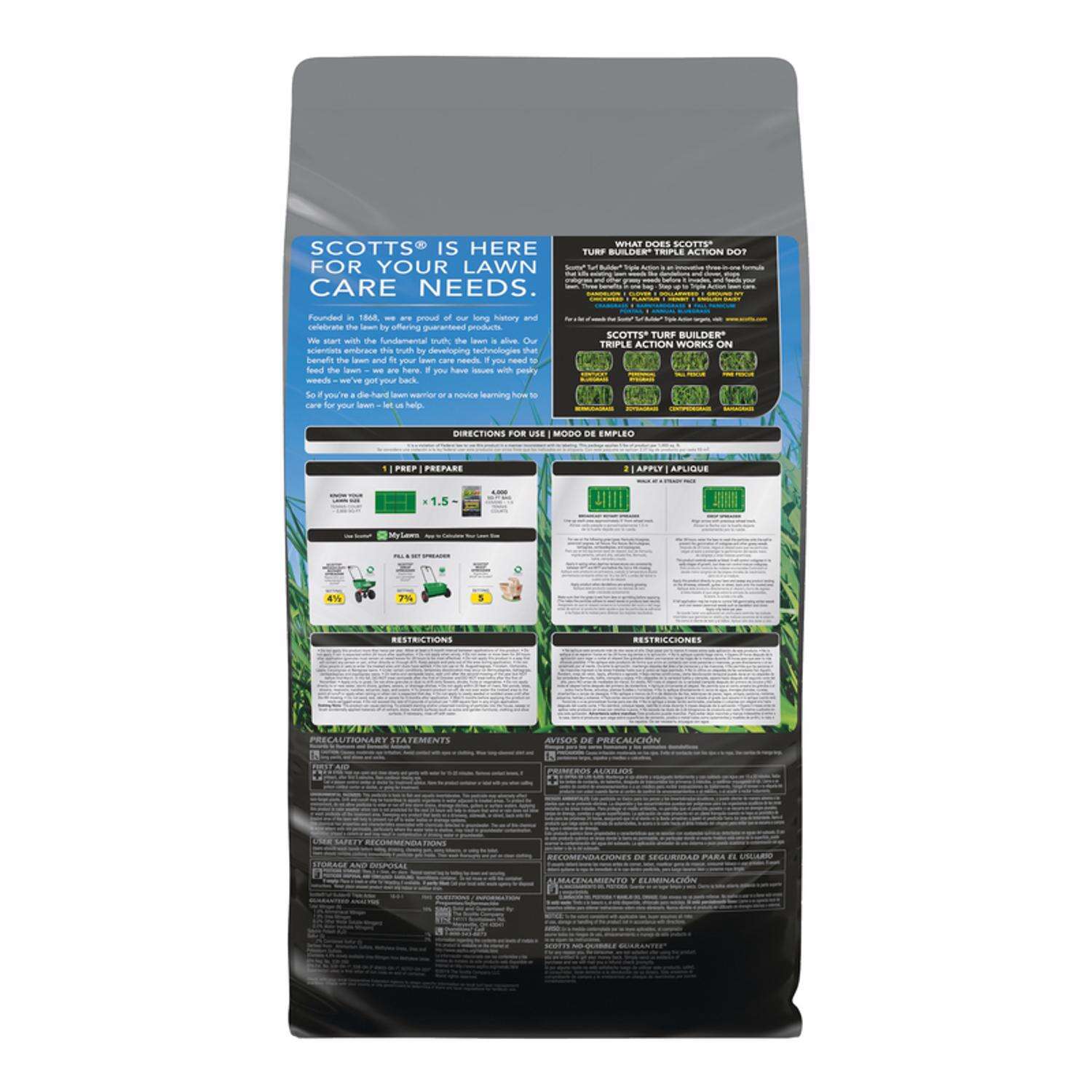 Scotts Turf Builder Triple Action1 Lawn Fertilizer， All Grasses 4000ft