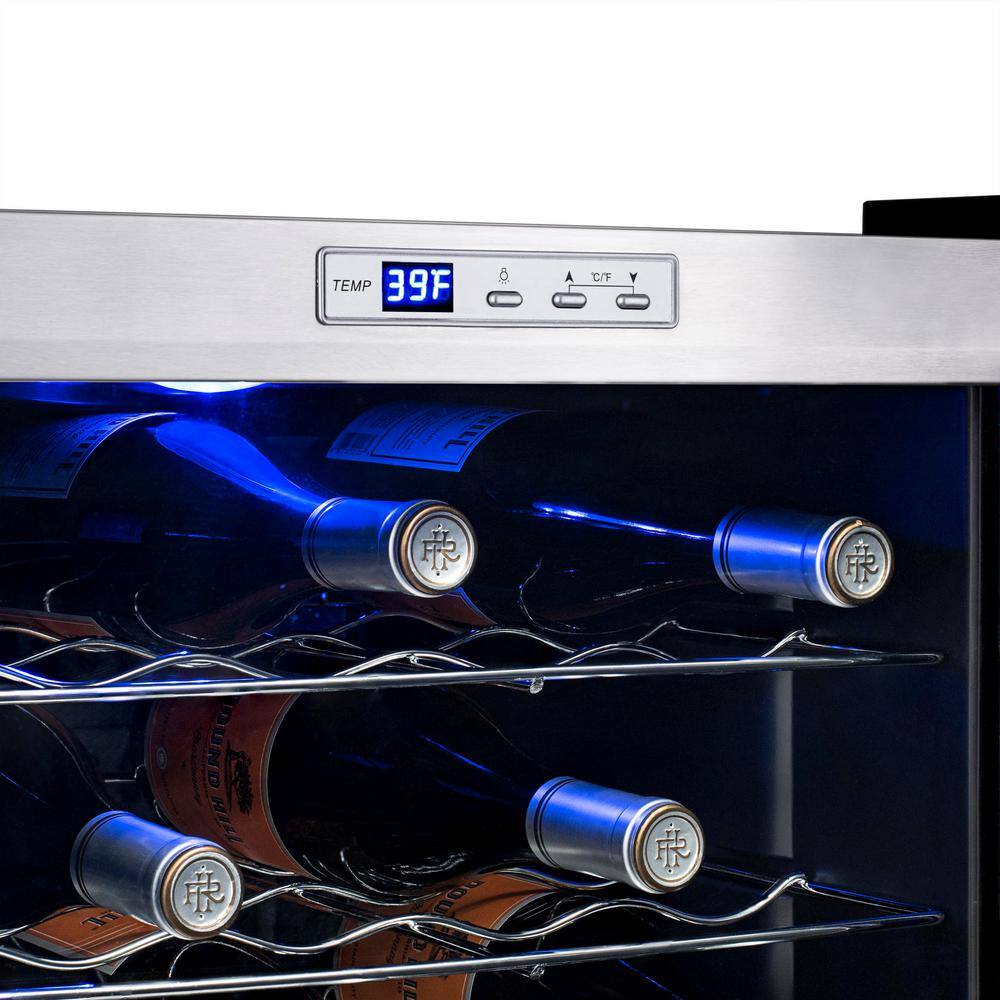 NewAir Single Zone 33-Bottle Freestanding Wine Cooler Fridge with Exterior Digital Thermostat and Chrome Racks Stainless Steel AWC-330E