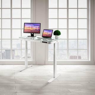 Seville Classics airLIFT 47.5 in. White Rectangular 1-Drawer Electric Standing Desk with Adjustable Height OFF65873