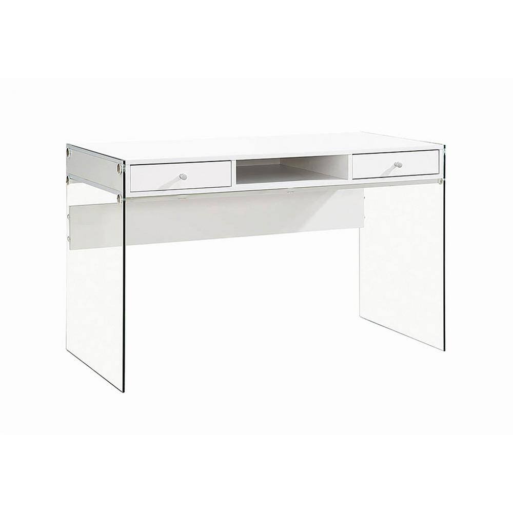 Coaster Writing Desk with Glass Sides Glossy White and Clear 800829