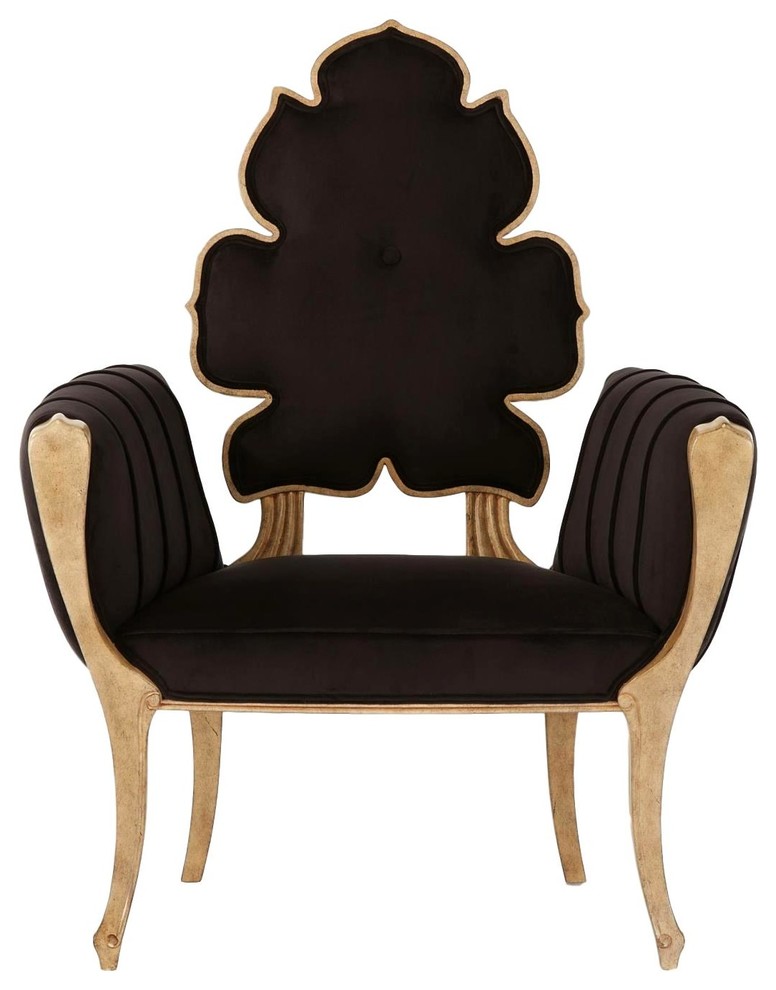 Luxe Elegant Sculpted Velvet Black Arm Chair  Mid Century Modern Wiggle Side   Traditional   Armchairs And Accent Chairs   by My Swanky Home  Houzz