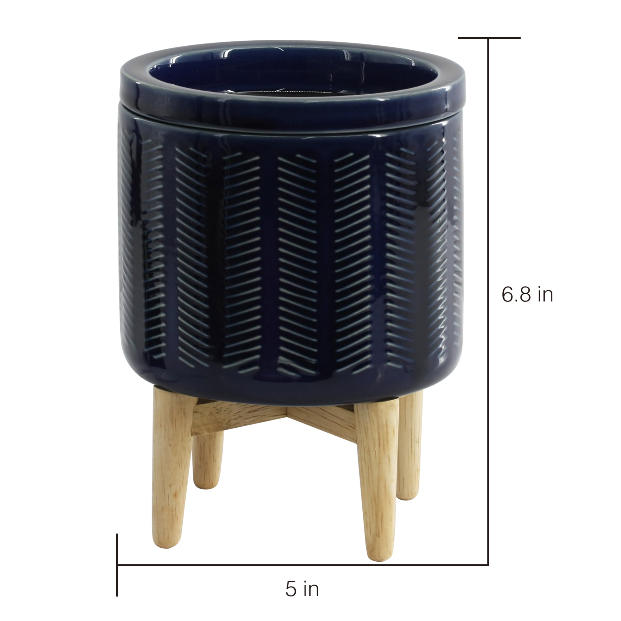 Better Homes and Gardens Electric Navy Ceramic Wax Warmer with Wood Stand， Single Pack