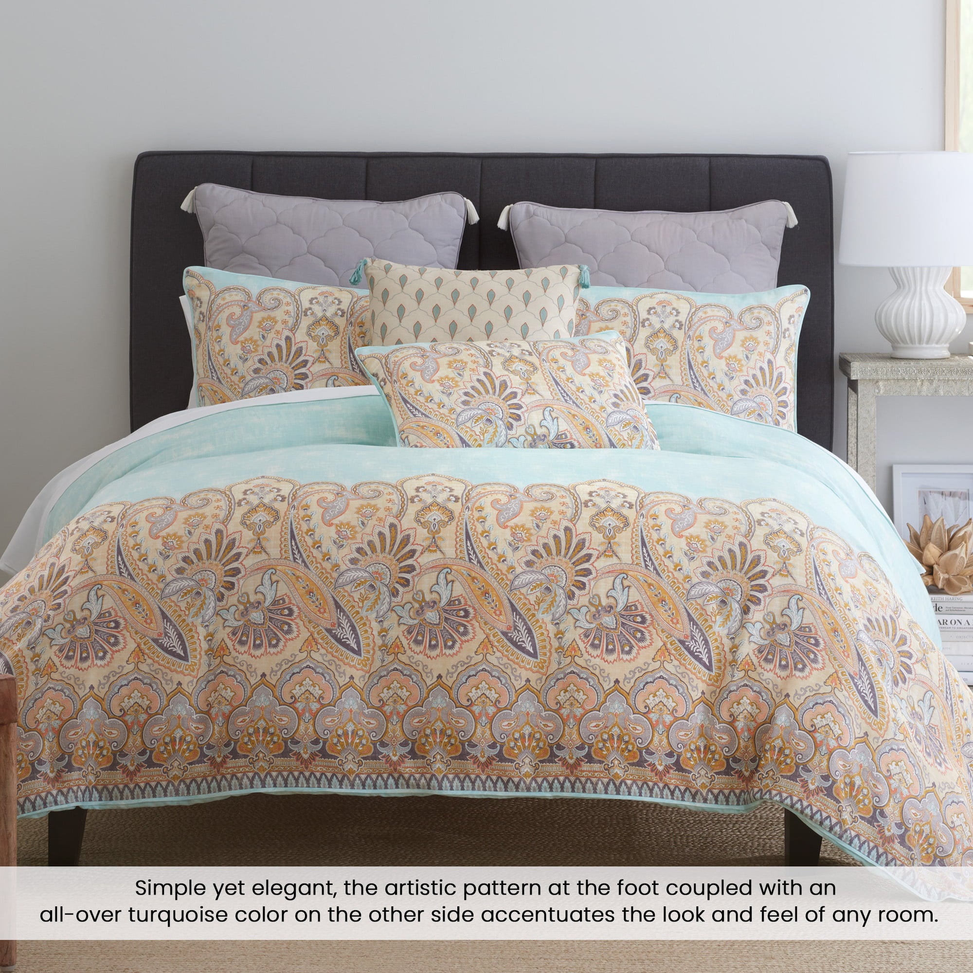 100% Cotton 3-Piece Percale Weave Reversible Comforter Set， Full/Queen， Puri - Heirlooms of India