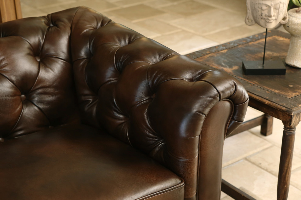 Tuscan Tufted Top Grain Leather Sofa  Brown   Traditional   Sofas   by Abbyson Living  Houzz