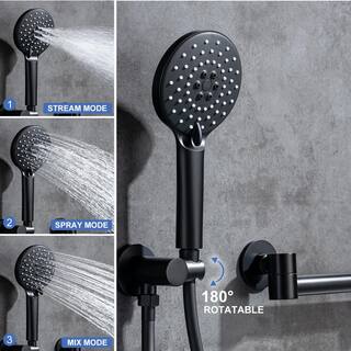 RAINLEX Round Single-Handle Wall Mount Roman Tub Faucet with Swivel Spout in Matte Black (Valve Included) RX96207H