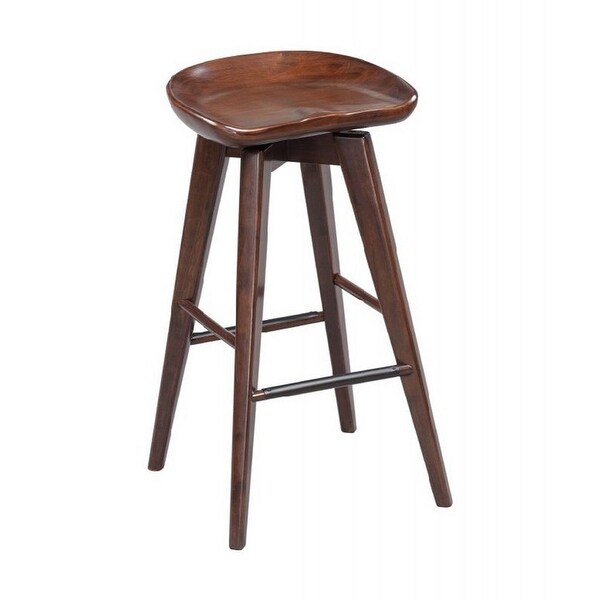 Contoured Seat Wooden Frame Swivel Barstool with Angled Legs， Dark Brown