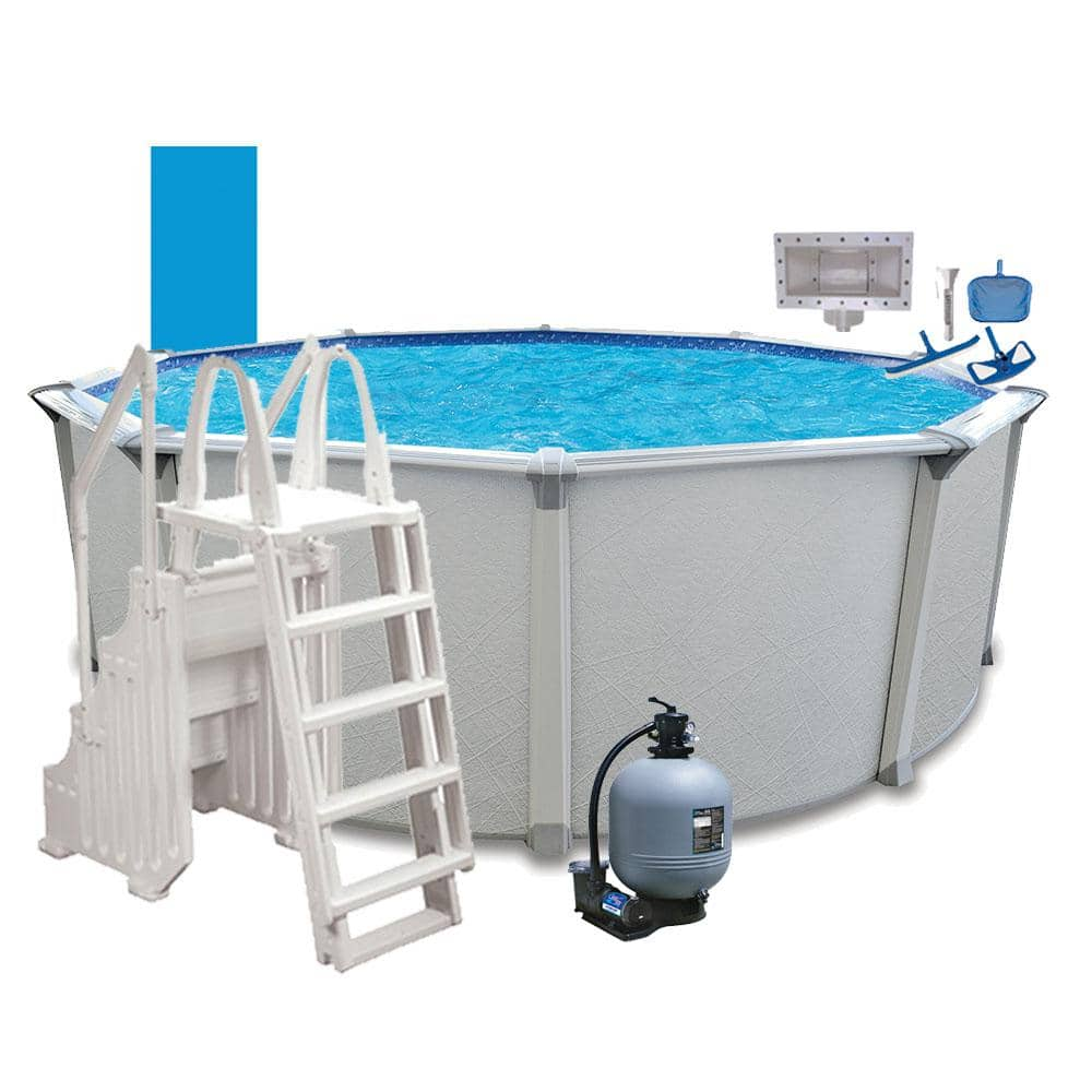 AQUARIAN Huntington 27 ft. Round 54 in. D Above Ground Hard Side Pool Package with Entry Step System PCAP2754HD6