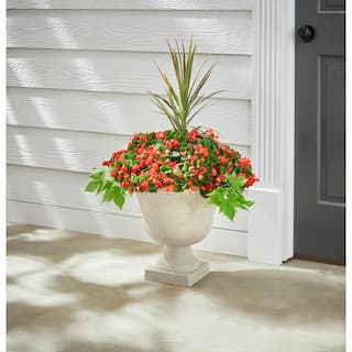 Vigoro 17.8 in. Elise Large White Textured Resin Urn Planter (17.8 in. D x 15 in. H) with Drainage Hole HD1436-598R