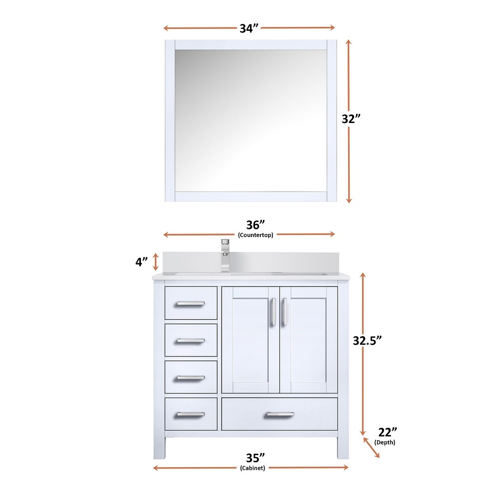 Jacques 36 in. Left White Bath Vanity  Quartz Top  Faucet    Mirror