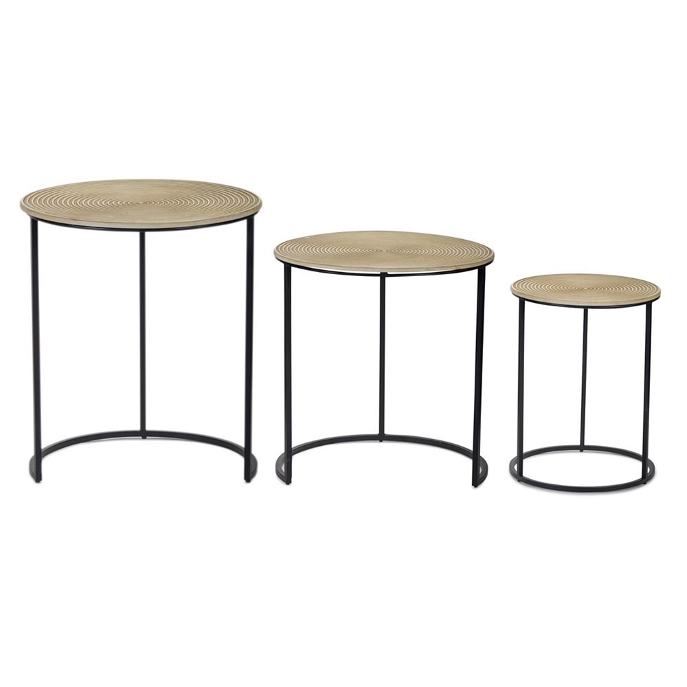 Set of 3 Natural Brown Wood with Black Iron Accent Tables 24.25