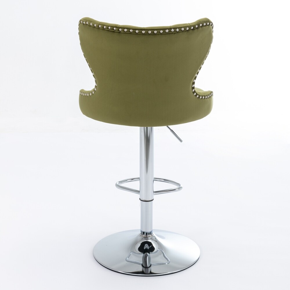 Set of 2 Swivel Upholstered Adjustable Height Tufted Bar Stools with Back