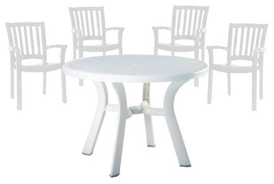 5 Piece Set 42 quotRound Resin Patio Table and 4 Resin Chairs in White   Contemporary   Outdoor Dining Sets   by Homesquare  Houzz