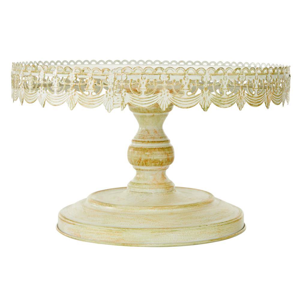 Litton Lane White Decorative Cake Stand with Lace Inspired Edge 50481