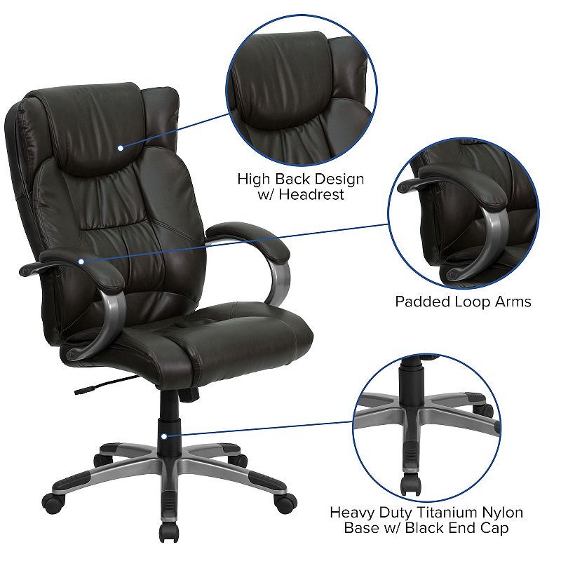 Emma and Oliver High Back Espresso LeatherSoft Ripple Swivel Office Chair - Titanium Nylon Base