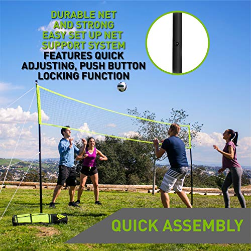 DUNLOP Outdoor Volleyball Badminton Lawn Game: 11-Piece Outdoor Backyard Party Set with Carrying Case， Black/Green