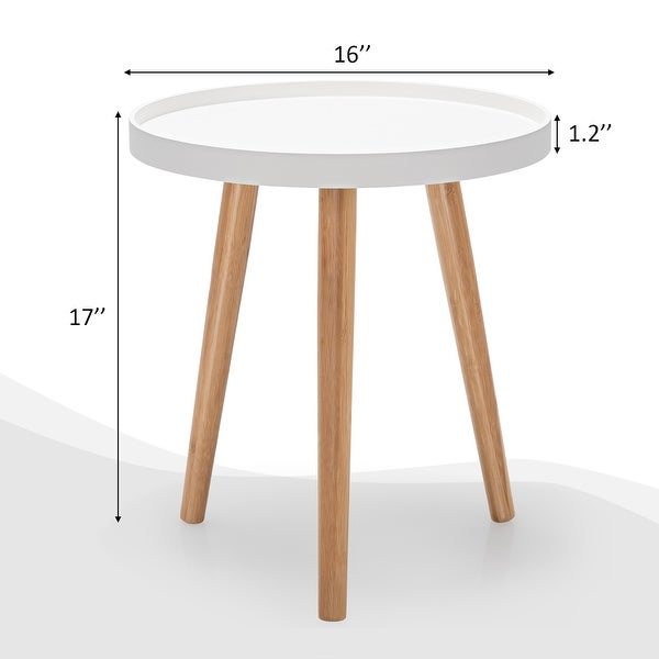 Round Side Table End Table with Wooden Tray Sturdy Sofa Beside Table