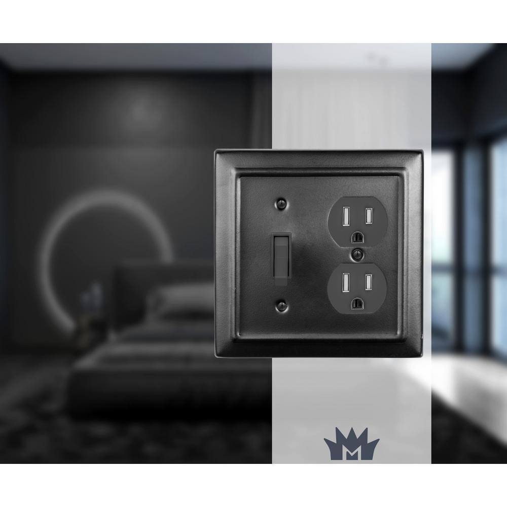 Monarch Abode Architectural 2-Gang 1-Toggle1-Duplex Wall Plate (Matte Black) 19161