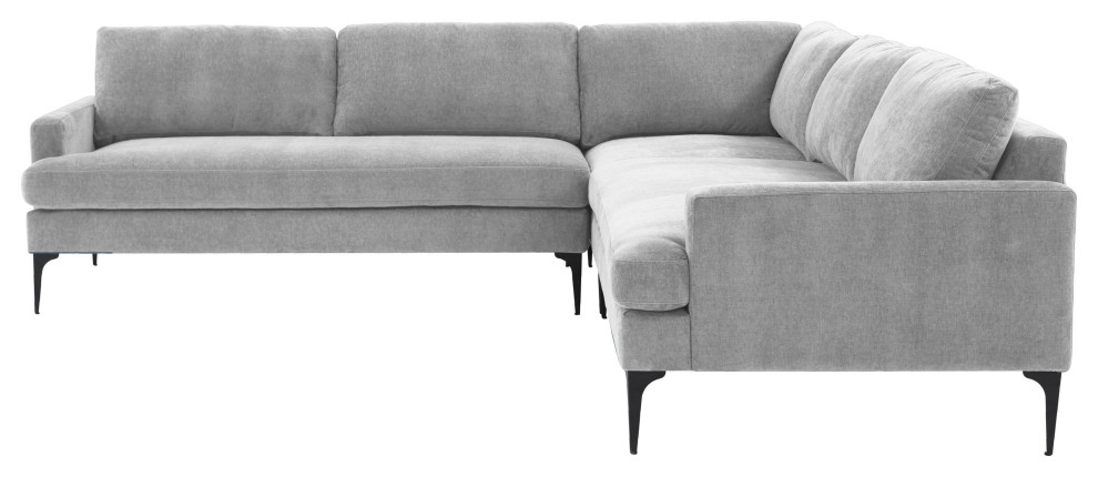 Serena Gray Velvet L Sectional With Black Legs   Midcentury   Sectional Sofas   by First of a Kind USA Inc  Houzz