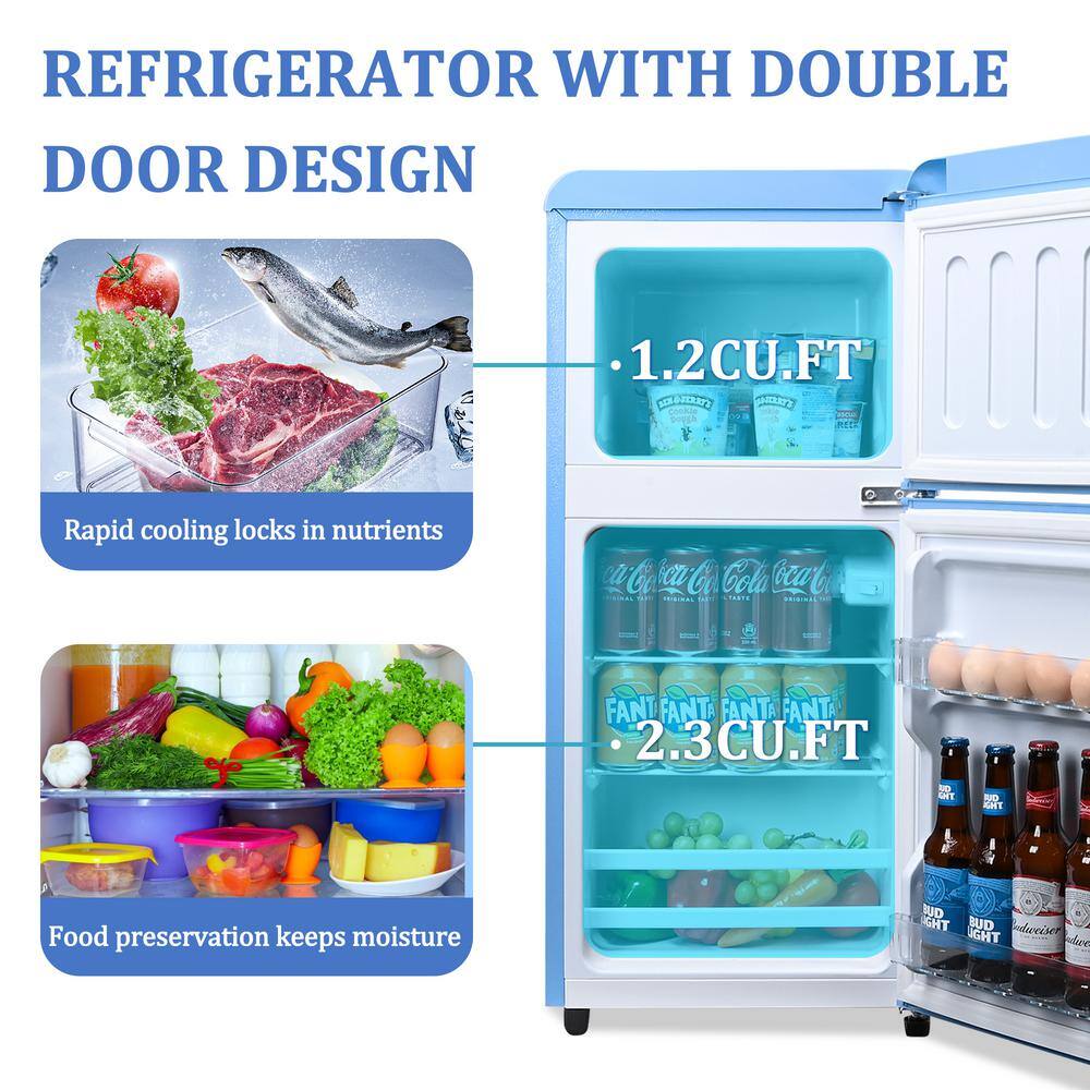 JEREMY CASS 3.5 cu. ft. Retro Mini Fridge Refrigerator with Freezer with 2 Door Adjustable Mechanical Thermostat in Blue FLGJ80GB