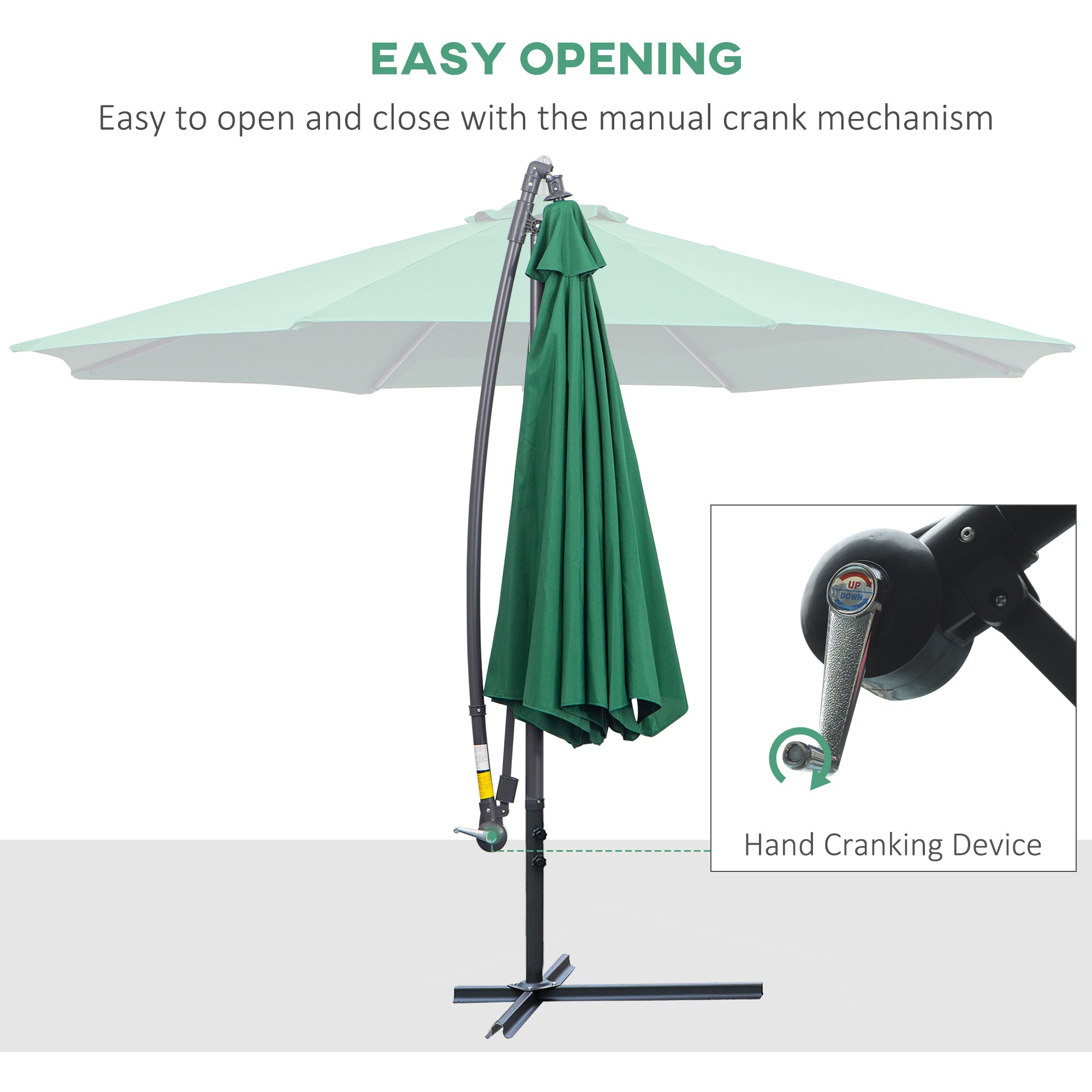 Outsunny 10' Cantilever Hanging Tilt Offset Patio Umbrella With Stand - Green