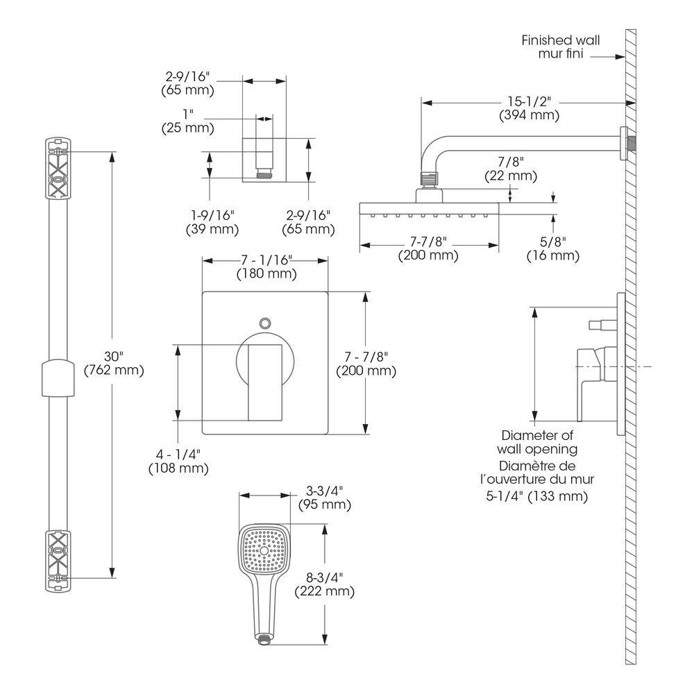 KEENEY Belanger 1-Spray Square Hand Shower and Showerhead from Wall Combo Kit with Slide Bar and Valve in Matte Black KIT-QUA130CMB