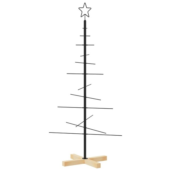 vidaXL Christmas Tree Metal Ornament Tree Decoration with Wooden Base Black