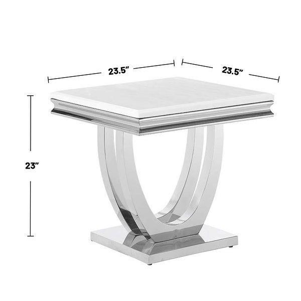 Faux Marble Top End Table with Metal Base in White and Polished Chrome