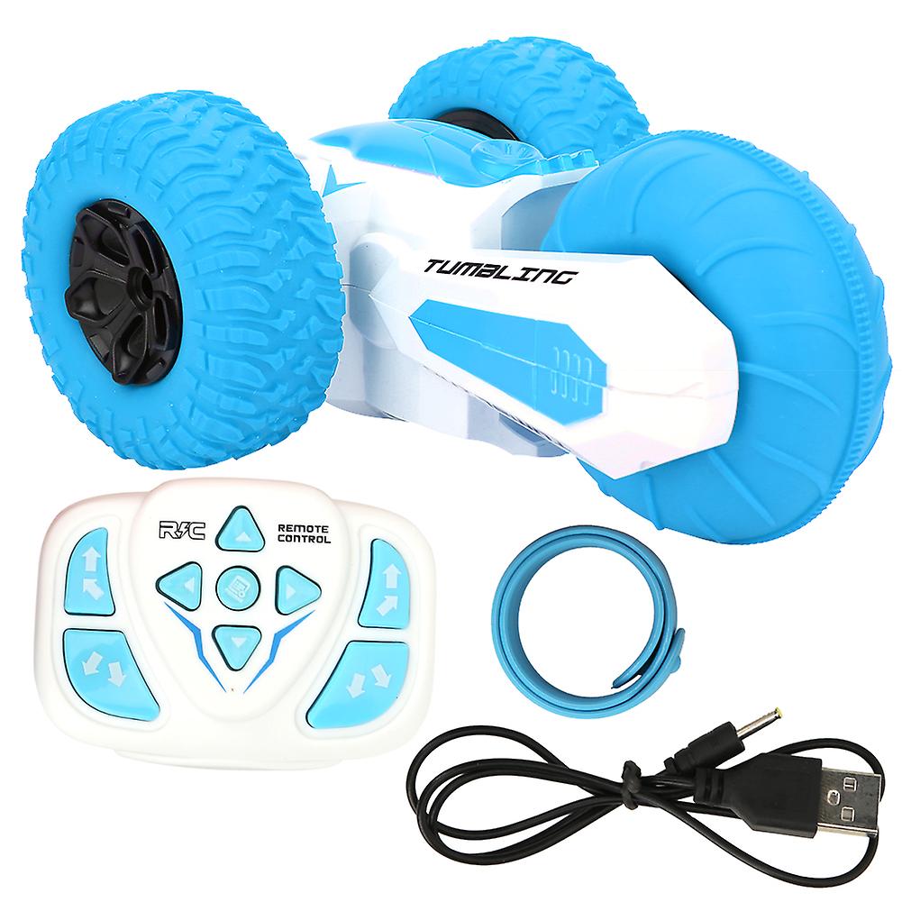 Usb 1/24 Scale 2.4g Three Wheels Rotating Stunt Car Kid Remote Control Toy(blue )