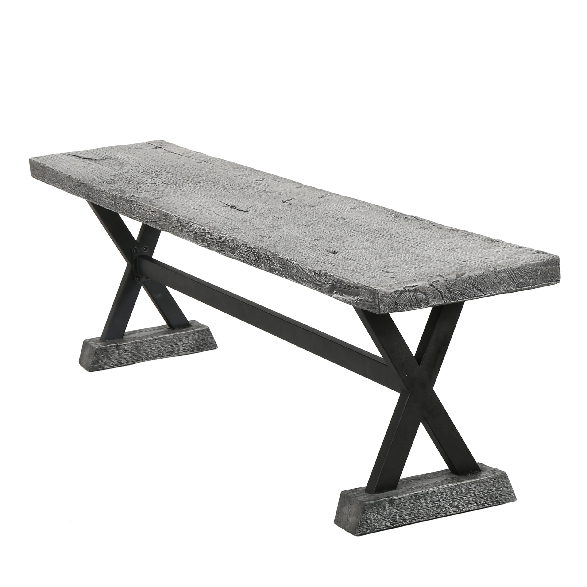 Catelyn Outdoor Concrete and Steel Dining Bench, Grey