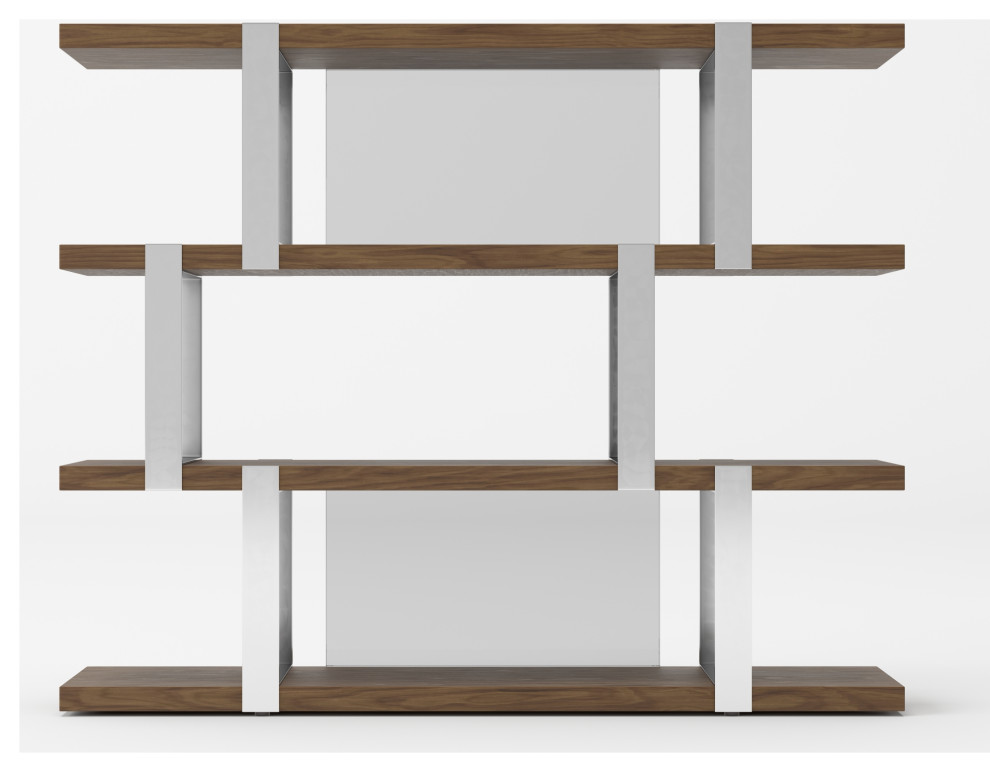 Modrest Brewer Modern Walnut Glass and Stainless Steel Bookshelf   Contemporary   Bookcases   by Vig Furniture Inc.  Houzz