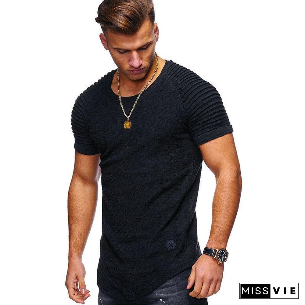 Summer Short Sleeve Men T Shirt Cotton Blended Solid Mens T-shirt