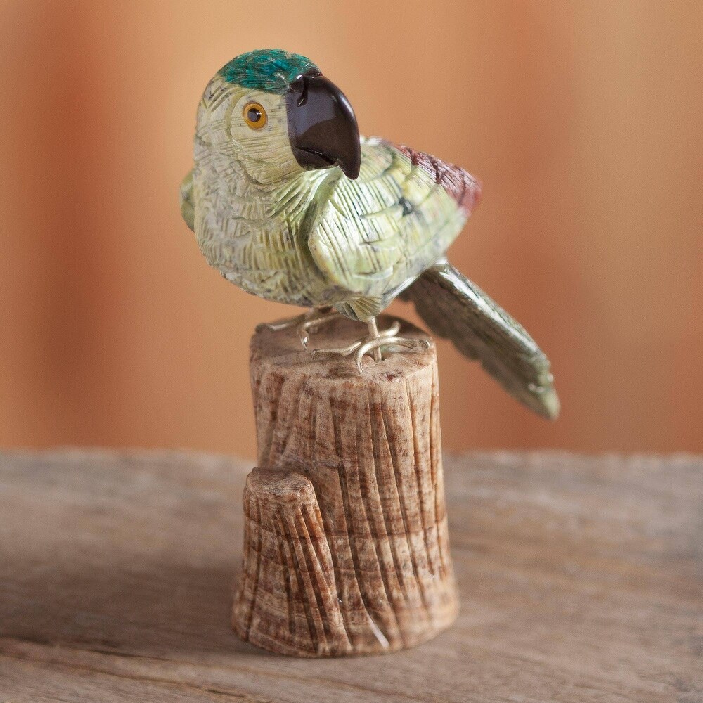 Handmade Blue Crested Bird Multi gemstone Sculpture (Peru)