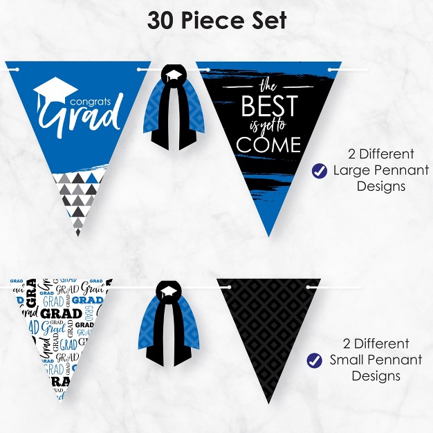 Big Dot Of Happiness 30 Piece Blue Graduation Party Pennant Triangle Banner