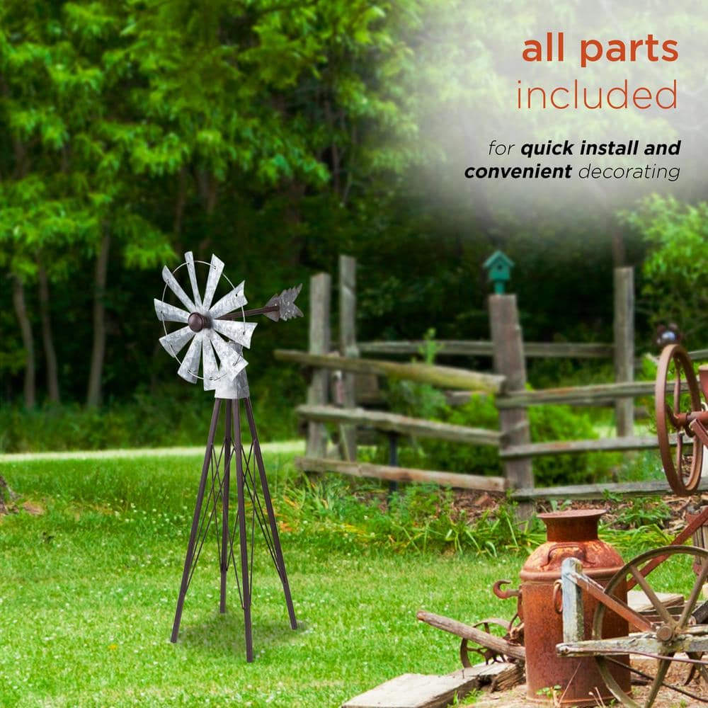 Alpine Corporation 24 in. Tall Outdoor Metal Windmill Spinner Garden Yard Decoration, Bronze and Silver JUM368