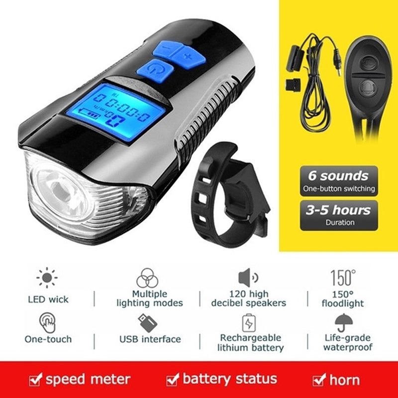 Timstono 1pc USB Bicycle Light Lamp Flashlight  Bike Speedometer Led FrontCycling Headlight