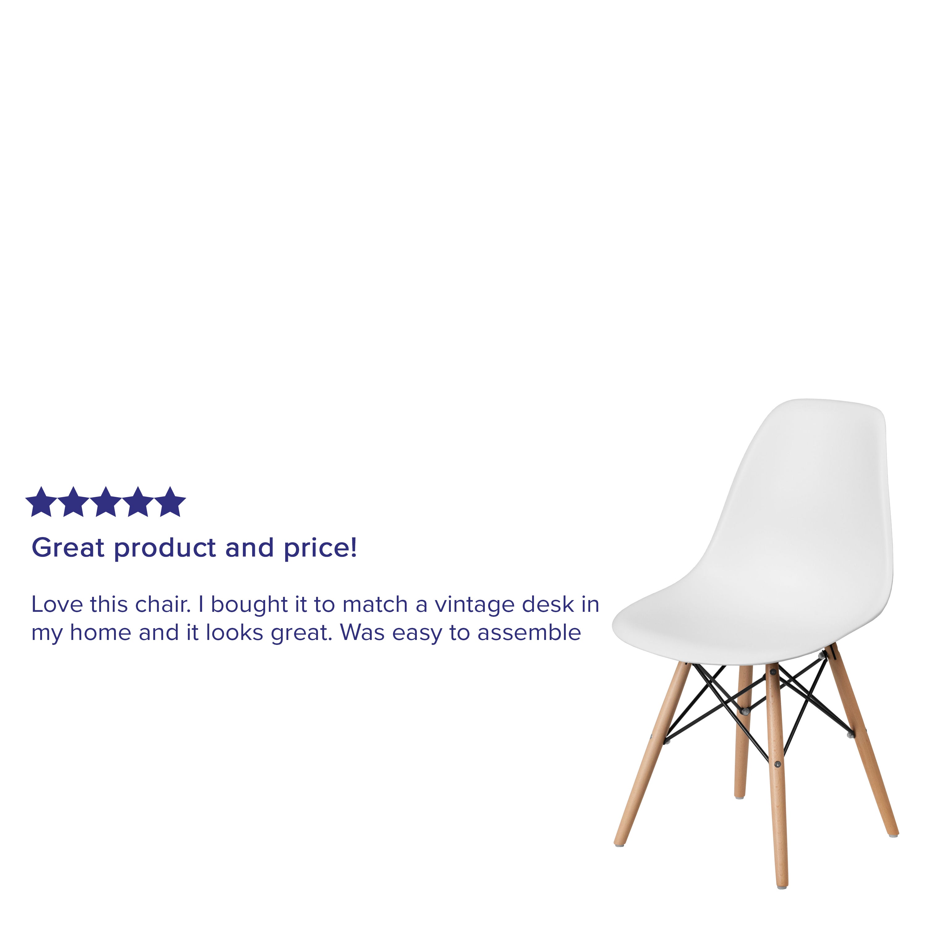 Emma + Oliver White Plastic Chair with Wooden Legs