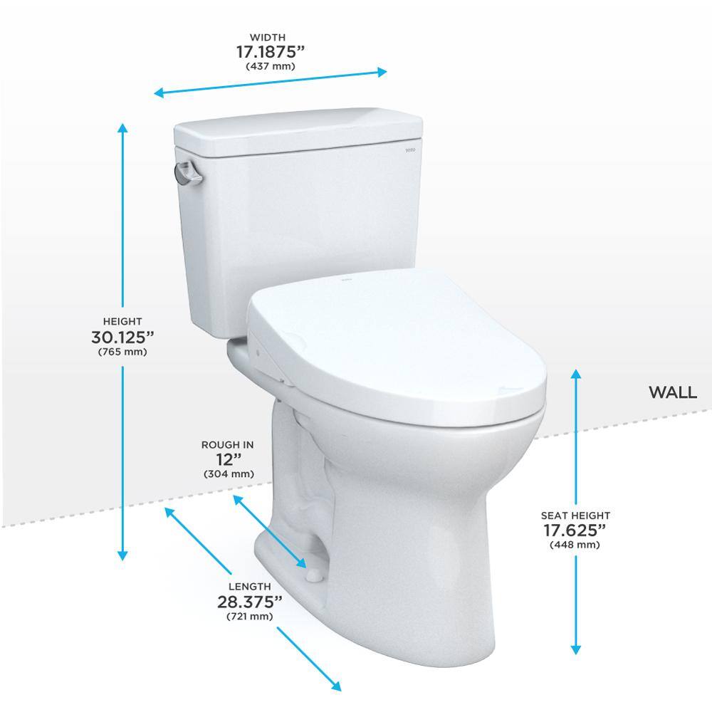 TOTO Drake 2-Piece 1.6 GPF Single Flush Elongated ADA Comfort Height Toilet in Cotton White K300 Washlet Seat Included MW7763036CSFG#01