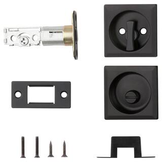 Kwikset Matte Black Square BedBath Pocket Door Lock with Lock 335514SQTPCKTDR