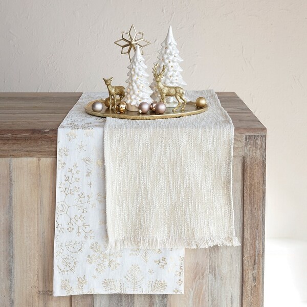 Woven Cotton Slub Table Runner with Thread and Fringe