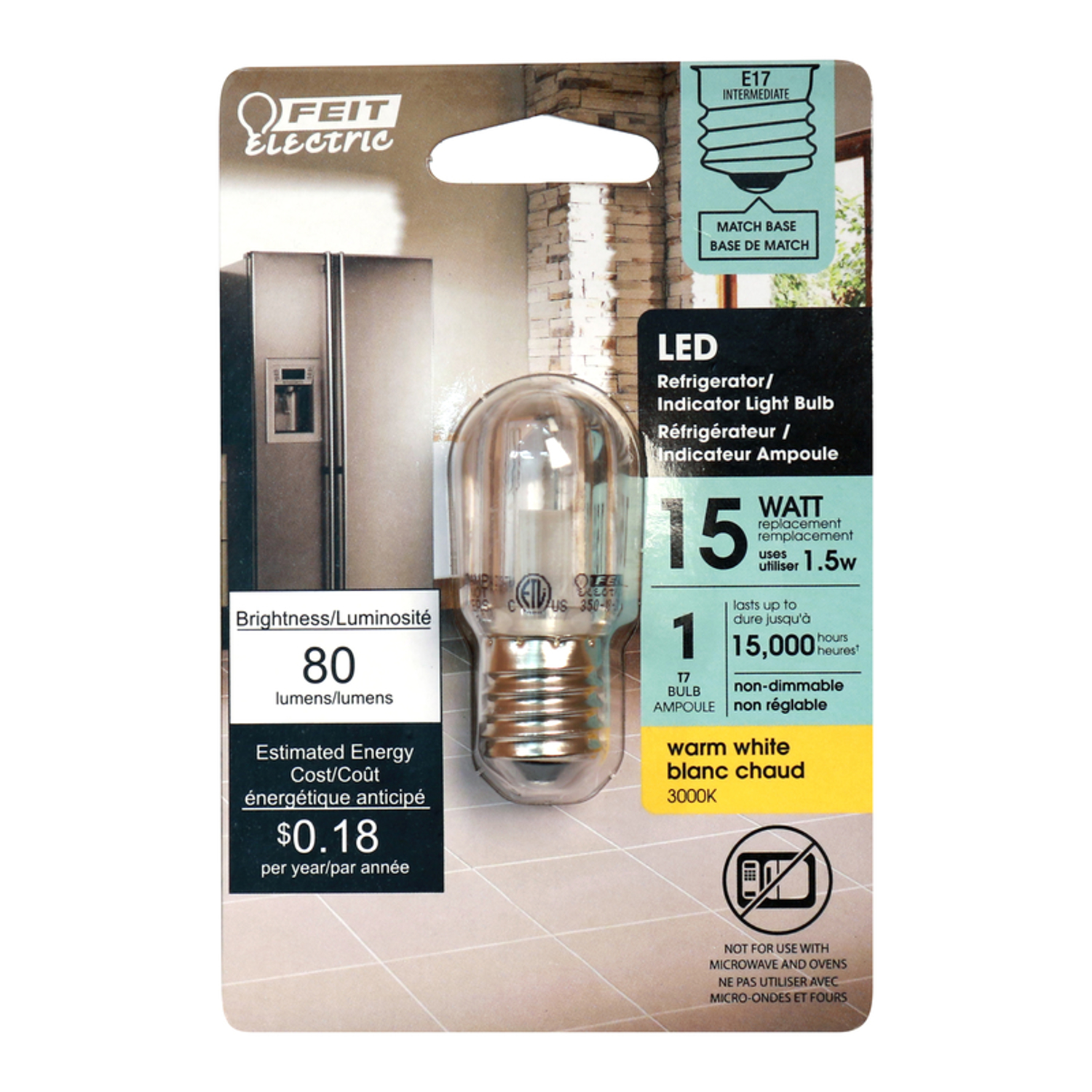 Feit T7 E17 (Intermediate) LED Bulb Warm White 15 Watt Equivalence 1 pk