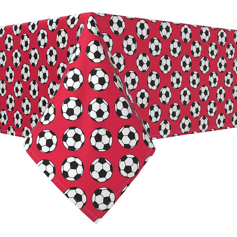 Rectangular Tablecloth， 100% Cotton， 52x104， Soccer Balls Red