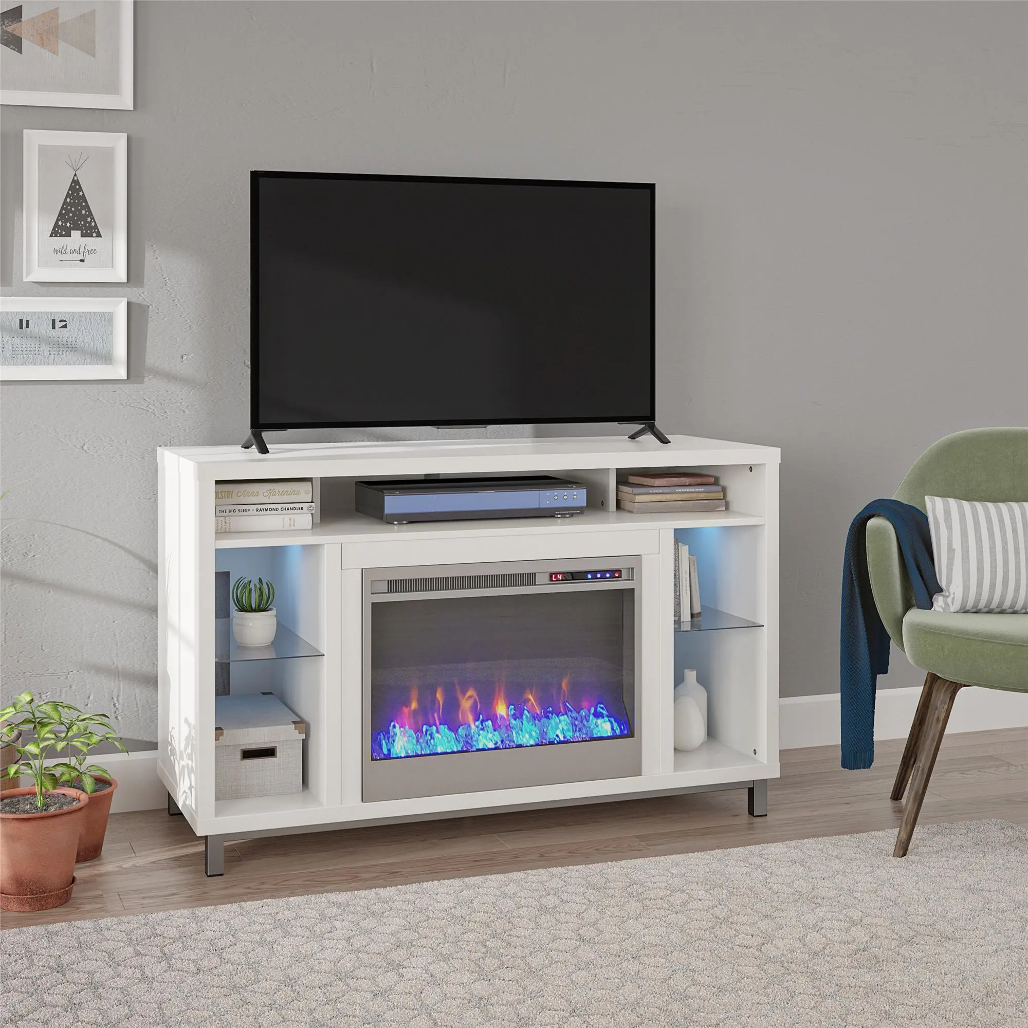 Lumina Modern White Fireplace TV Stand