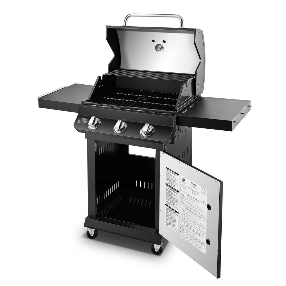 DynaGlo Premier 3Burner Natural Gas Grill in Black with Folding Side Tables