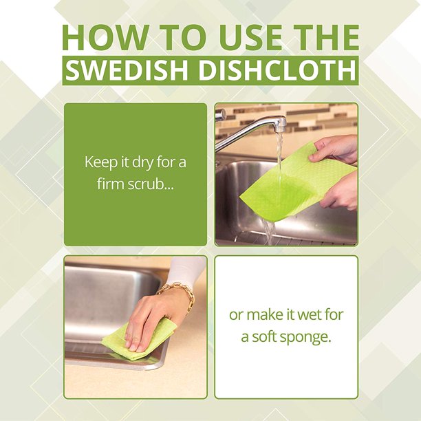 Swedish Dishcloth for Kitchen (Bulk Pack of 12) – Reusable Cellulose Sponge Cloths for Cleaning – Eco Friendly， No Odor， Washable， Absorbent Cleaning Cloth Hand Towel (Green)