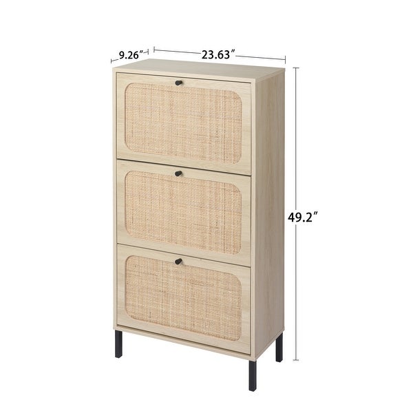 Natural Rattan 2-Drawer/3-Drawer/4-Drawer Shoe Cabinet Double Layer Shoe Rack - - 35547513