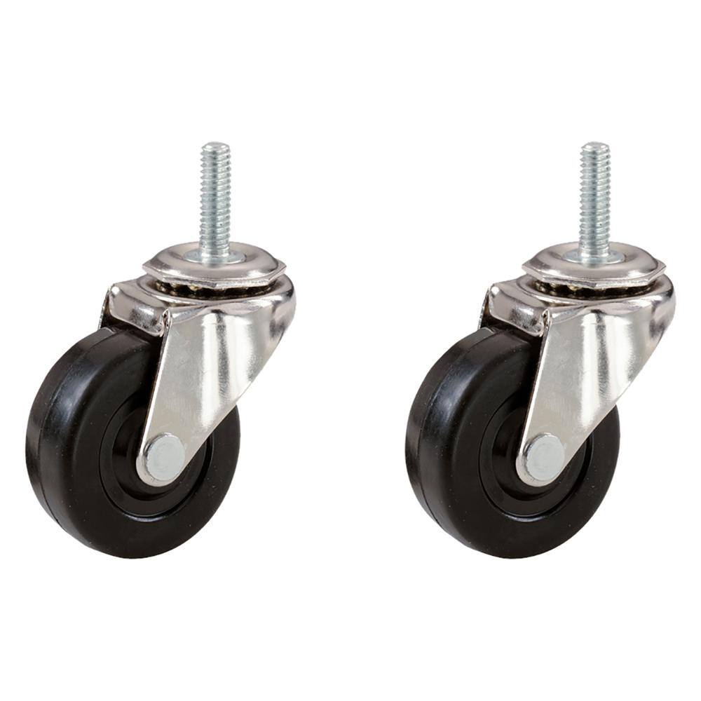 Shepherd 2 in. Black Soft Rubber and Steel Swivel Threaded Stem Caster with 80 lb. Load Rating (2-Pack) 9344